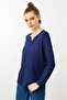 Women's Crew Neck Hand Embroidered Blouse Navy Blue - 2