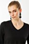 Women's V-Neck Combed Cotton Blouse Black - 2