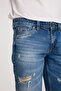100% Cotton Light Blue Denim Shorts with Ripped Detail - 4