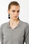 Women's Polo Neck Collar Embroidered Summer Knitwear Blouse Smoked - 2