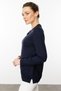 Women's Polo Neck Collar Embroidered Summer Knitwear Blouse Navy Blue - 8
