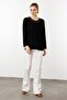 Women's Crew Neck Tulle Striped Combed Cotton Blouse Black - 4