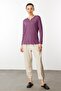 Women's Crew Neck Hand Embroidered Blouse Lilac - 4