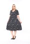 Large Size V-Neck Short Sleeve Robe Skirt Gathered Madi Size Viscose Combed Cotton Stylish Comfortable Dress - 2