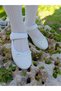 White Girl's Bow Detail Velcro Comfortable Sole Children's Ballerina Shoes - 2