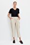 Women's Elastic Waist Carrot Cut Linen Look Trousers with Side Pockets Beige - 4