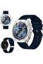 DOM7 Smartwatch 1.43" AMOLED,BT Calling,Health Tracking,IP67,7-Day Battery,Silver Frame & Blue Strap - 2