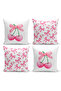 Cherry Series Double Sided Digital Printed Set of 4 Throw Pillow Covers (Cherry with Bow)