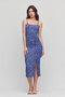 Strappy Midi Length Summer Dress with Left Side Shirring and Slit - 2