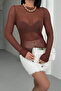 Women's Bitter Brown Crew Neck Stripe Detailed Premium Transparent Blouse - 6
