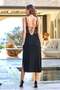 25569 Women's Black Strappy Lace and Slit Detail Viscose Long Nightgown - 2