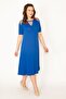 Women's Large Size Cobalt Blue Mesh Detailed Viscose Dress 65n24063