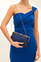 Women's Navy Blue Satin Evening Dress Stone Detailed Accessory Portfolio Clutch Evening Bag - 2