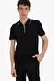 Slim Fit Slim Fit Short Sleeve Ribbed Camisole Half Zip Black Polo T-Shirt D3948Ax25Sm - 3