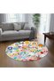 Kemal Collection Multicolored Summer Air Figures Patterned Round Woven Base Carpet Kemal53 - 5