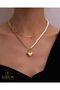 Women's Steel Necklace with Pearl Design and Heart Motif 316L - 8