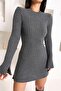 Anthracite - Crew Neck Short Knitwear Dress - 2
