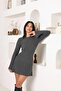 Anthracite - Crew Neck Short Knitwear Dress - 5