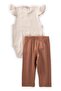 Label Detailed Ribbed Bodysuit 0-3 Years Light Beige - 2