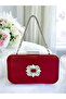 Burgundy Crystal Stone Satin Stone Handle Women's Evening Bag Evening Dress Bag - 2