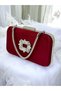 Burgundy Crystal Stone Satin Stone Handle Women's Evening Bag Evening Dress Bag - 3