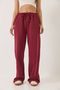 Women's Burgundy Elastic Waist Pocket Detailed Palazzo Linen Trousers 80182 60271083 - 5