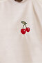 Women's White Cherry Embroidered Crew Neck Short Sleeve Oversize T-Shirt 4011 60283152 - 6