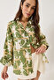 Women's Green Single Pocket Patterned Viscose Oversize Shirt 60251142