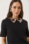 Women's Black Leopard Patterned Stone Detailed Satin Polo Collar Short Sleeve T-Shirt 60283147 - 3