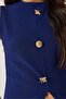 Women's Cobalt blue Crew Neck Gold Button Detailed Ribbed Blouse 2203 60283151 - 5