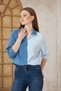 Women's Muslin 100% Cotton Casual Color Block Two-Color Long Sleeve Blue Shirt 700-3458275 - 3
