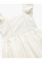 Cotton Embroidered Square Neck Lace Detailed Strap Dress - 3