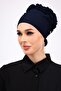 Ruffled Seamless Combed Cotton Bonnet Navy Blue - Women's Hijab Tie Bun Inner Bonnet - 6