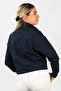 Navy Blue Degaje Collar Women's Sweatshirt - 2 Thread - 2
