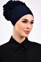 Ruffled Seamless Combed Cotton Bonnet Navy Blue - Women's Hijab Tie Bun Inner Bonnet - 4