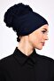 Ruffled Seamless Combed Cotton Bonnet Navy Blue - Women's Hijab Tie Bun Inner Bonnet - 5