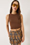 Women's Bitter Brown Ribbed Halter Neck Camisole Basic Crop Top Undershirt 60602045 - 4