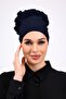 Ruffled Seamless Combed Cotton Bonnet Navy Blue - Women's Hijab Tie Bun Inner Bonnet
