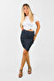 Blue Thin Denim Skirt - Women's Drawstring Detail