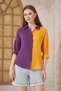Women's Muslin 100% Cotton Casual Color Block Two Color Long Sleeve Purple Orange Shirt 700-3458275 - 4