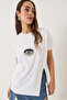 Women's White Sequin Accessory Slit Detailed Short Sleeve T-Shirt 60602029