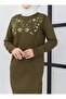 Daisy Embroidered Pearled Knitwear Tunic - Khaki- Sahra Boutique - 5