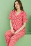 Coral-Colored Patterned Bürümcük Krınkıl Fabric Knitted Buttoned Pajama Set25118560