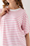 Women's Pink White Striped Oversize Short Sleeve Viscose Combed Cotton Blouse - 4