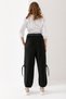 Women's Black Belted Leather Detailed Cuffed Leg Loose Cut Trousers - 5