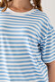Women's Blue White Striped Oversize Short Sleeve Viscose Combed Cotton Blouse - 4
