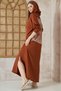 Women's Brown Backless Printed Hooded Slit Oversized Long Sleeve Loose Sports Dress 3225550 - 5