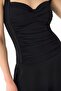 Women's Black Adjustable Strap Gathered Slimming Effect Draped Skirt Dress Swimsuit - 4
