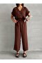 Women's Brown Button Detailed Belted Jumpsuit - 2