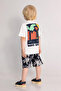 Printed Short Sleeve Elastic Waist Patterned Cotton Casual Boy's Suit with Comfortable Fit Shorts - 2